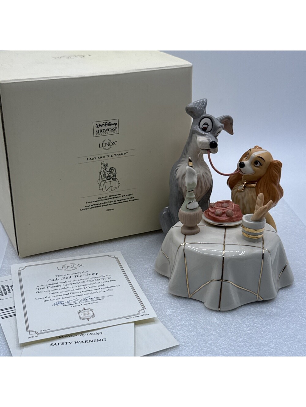 Lenox Classics Disney Showcase Lady & The Tramp Spaghetti Figurine COA, Box 1998